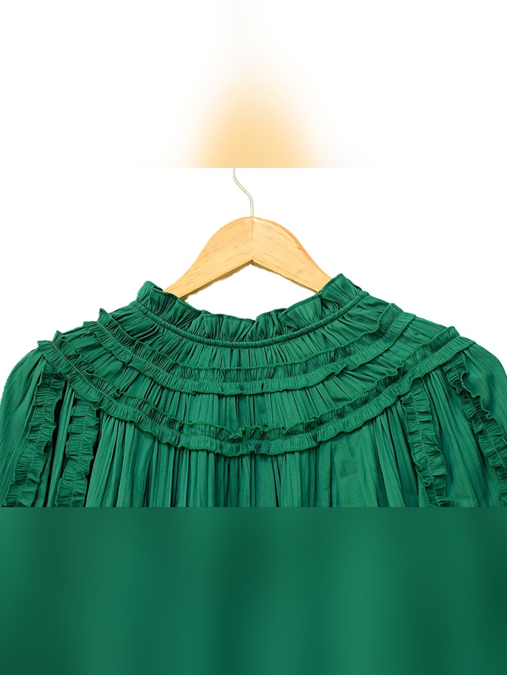Anthropologie Shirred Peasant Blouse Green Emerald Ruffle Button Front Sz S Boho - Picture 7 of 13